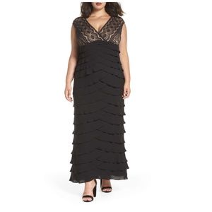 Adrianna Papell Boutique Lace & Shutter Pleat Gown